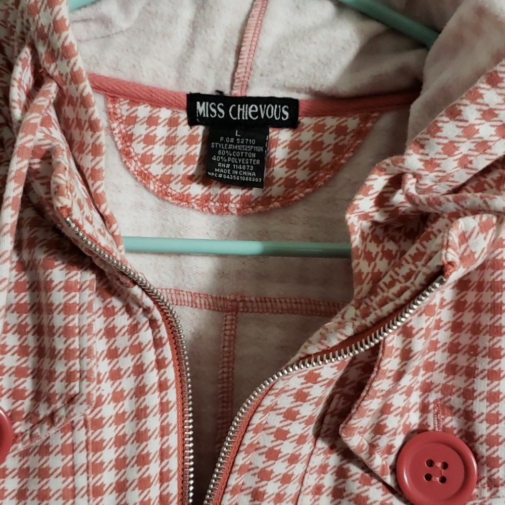 Miss Chievous Large Pink checked zipper hoodie - Picture 2 of 3